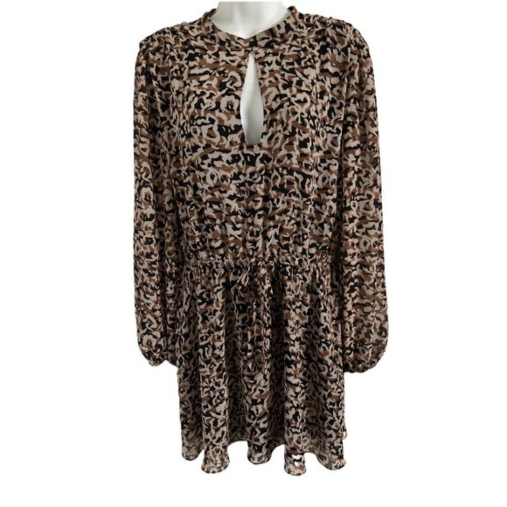 Bar III Animal Print Long Sleeve Backless Dress Size Large